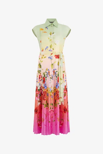 Roberto Cavalli Long Silk Dress With Miami Flowers Print In Multi