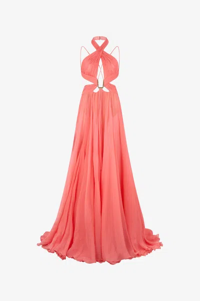 Roberto Cavalli Pleated Maxi Dress In Pink