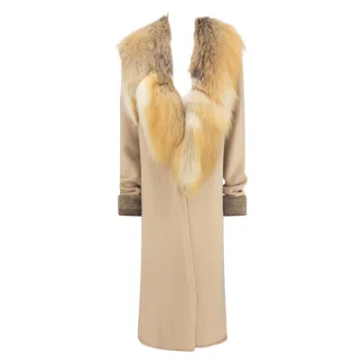 Pre-owned Roberto Cavalli Late 1990s  Beige Knit Wool Genuine Fur Coat M In Brown