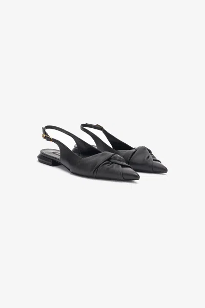 Roberto Cavalli Le Pettegole Flat Leather Slingbacks In Black
