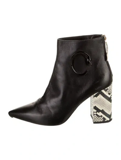 Pre-owned Roberto Cavalli Leather Animal Print Boots In Black