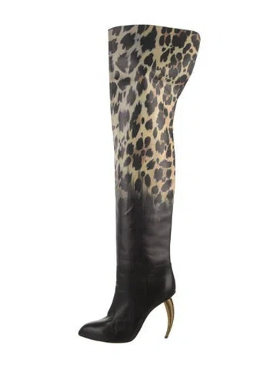 Pre-owned Roberto Cavalli Leather Animal Print Boots In Black