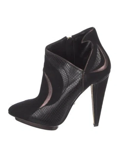 Pre-owned Roberto Cavalli Leather Animal Print Boots In Black