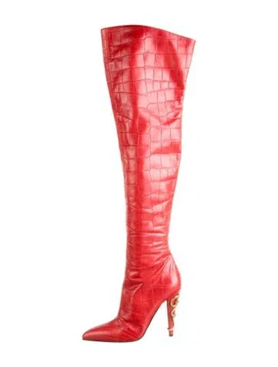 Pre-owned Roberto Cavalli Leather Animal Print Boots In Red