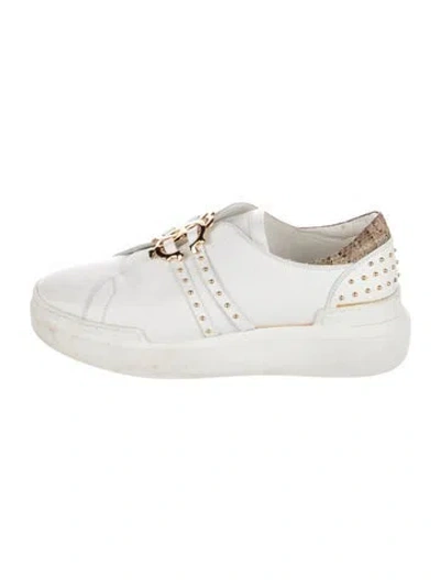 Pre-owned Roberto Cavalli Leather Animal Print Chunky Sneakers In White