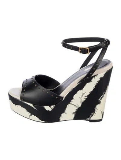 Pre-owned Roberto Cavalli Leather Animal Print Sandals In Blue