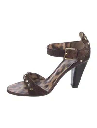 Pre-owned Roberto Cavalli Leather Animal Print Sandals In Brown