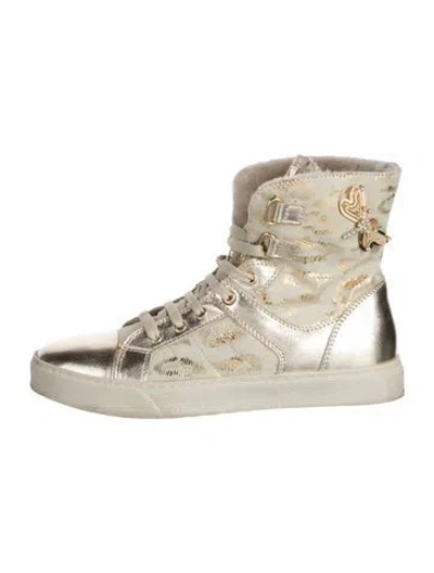 Pre-owned Roberto Cavalli Leather Animal Print Sneakers In Gold