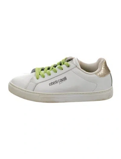 Pre-owned Roberto Cavalli Leather Animal Print Sneakers In White