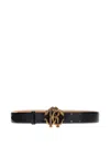 Roberto Cavalli Leather Belt With Monogram Mirror Snake In Black