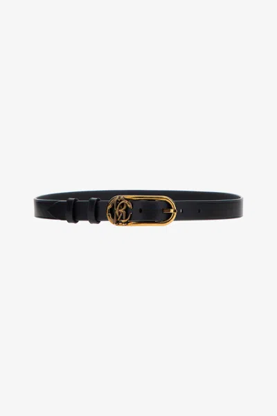 Roberto Cavalli Leather Belt With Monogram Mirror Snake In Black
