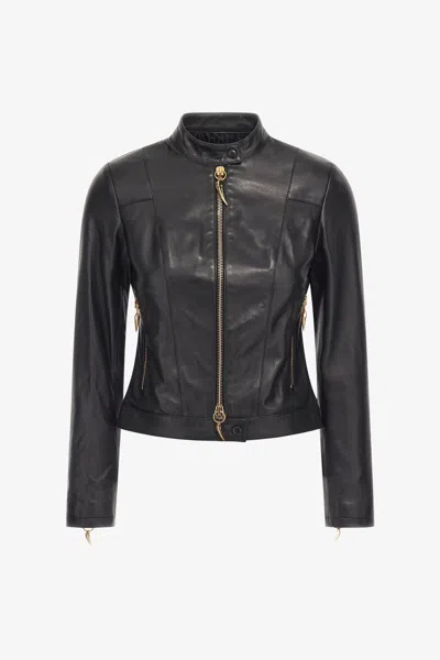 Roberto Cavalli Leather Biker Jacket In Black