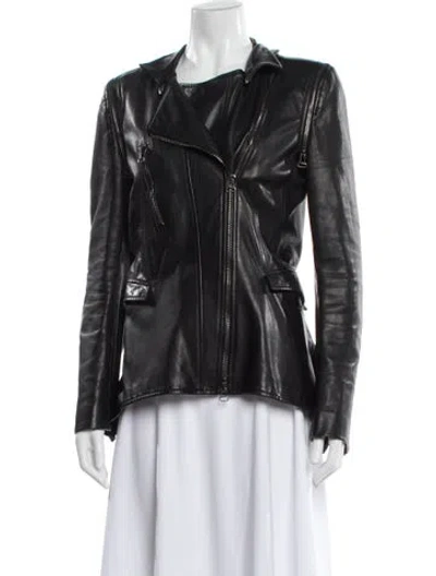 Pre-owned Roberto Cavalli Leather Biker Jacket In Black