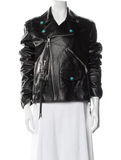 Pre-owned Roberto Cavalli Leather Biker Jacket In Black
