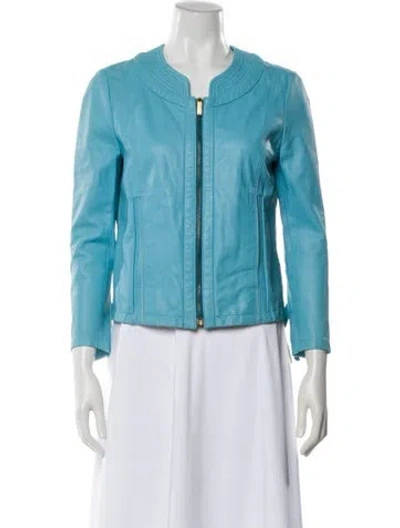 Pre-owned Roberto Cavalli Leather Biker Jacket In Blue