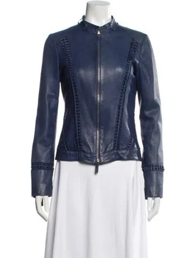 Pre-owned Roberto Cavalli Leather Biker Jacket In Blue