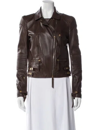 Pre-owned Roberto Cavalli Leather Biker Jacket In Brown