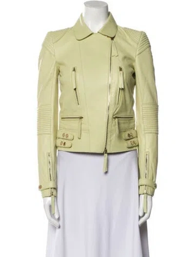 Pre-owned Roberto Cavalli Leather Biker Jacket In Green