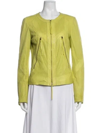 Pre-owned Roberto Cavalli Leather Biker Jacket In Green