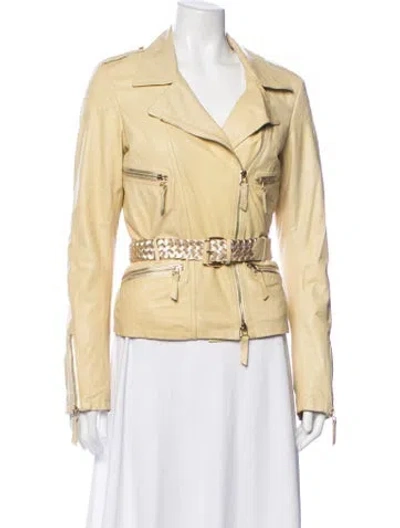 Pre-owned Roberto Cavalli Leather Biker Jacket In Yellow