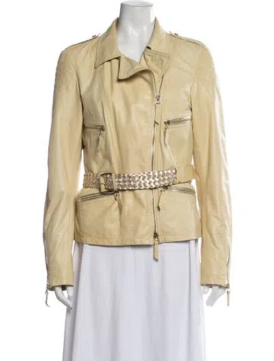 Pre-owned Roberto Cavalli Leather Biker Jacket In Yellow