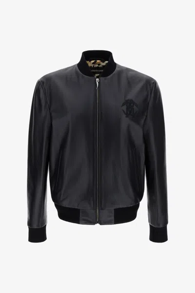 Roberto Cavalli Leather Bomber In Black