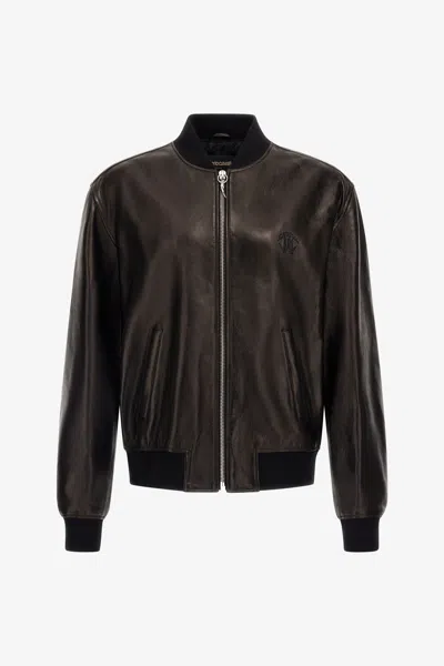 Roberto Cavalli Leather Bomber Jacket In Black