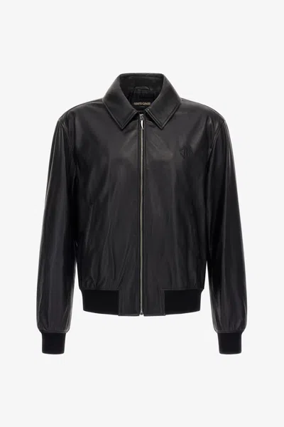 Roberto Cavalli Leather Bomber Jacket In Black
