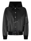 Roberto Cavalli Leather Bomber Jacket With Hood In Black