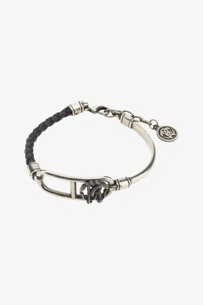 Roberto Cavalli Leather Bracelet With Monogram Rc In Black