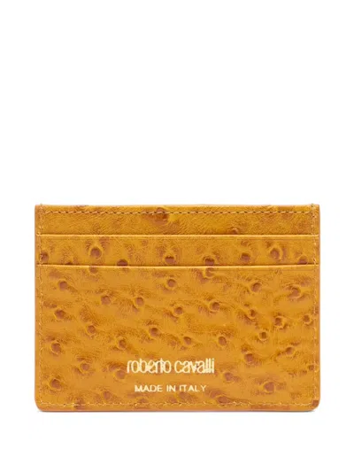 Roberto Cavalli Leather Cardholder In Yellow