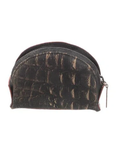 Pre-owned Roberto Cavalli Leather Coin Pouch In Black