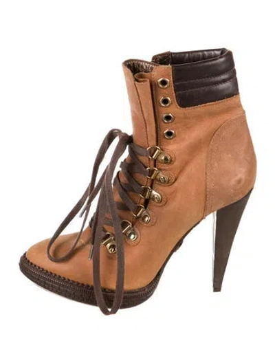 Pre-owned Roberto Cavalli Leather Colorblock Pattern Lace-up Boots In Brown