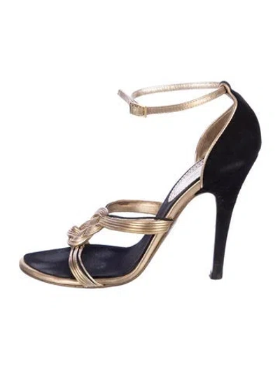 Pre-owned Roberto Cavalli Leather Colorblock Pattern T-strap Sandals In Blue