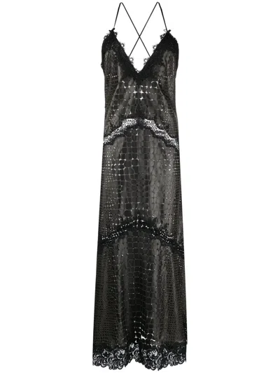 Roberto Cavalli Leather Crocodile-effect Slip Dress In Black