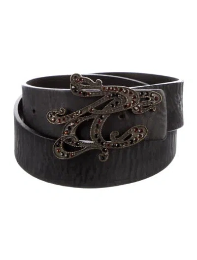 Pre-owned Roberto Cavalli Leather Crystal Embellishments Belt In Black