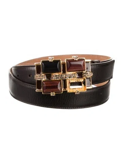 Pre-owned Roberto Cavalli Leather Crystal Embellishments Belt In Brown