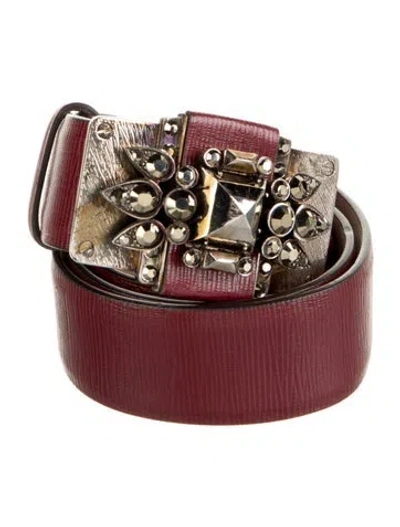 Pre-owned Roberto Cavalli Leather Crystal Embellishments Belt In Red