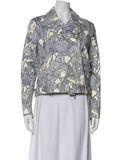 Pre-owned Roberto Cavalli Leather Floral Print Biker Jacket In Neutral