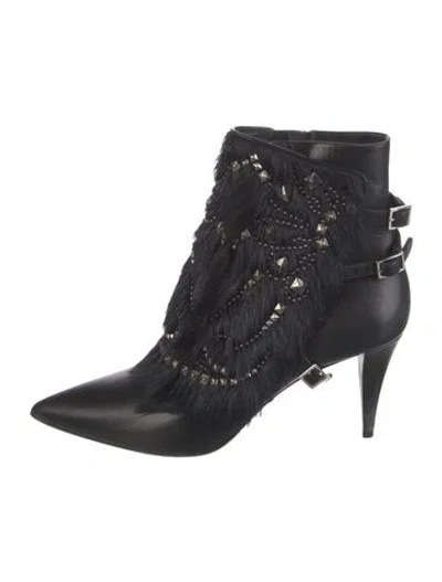 Pre-owned Roberto Cavalli Leather Fur Trim Combat Boots In Multi