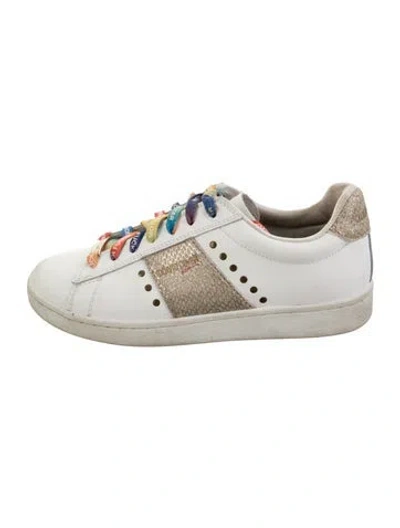 Pre-owned Roberto Cavalli Leather Graphic Print Athletic Sneakers In Silver