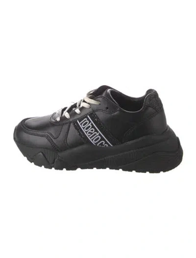 Pre-owned Roberto Cavalli Leather Graphic Print Chunky Sneakers In Black