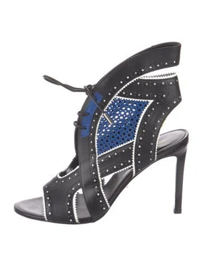 Pre-owned Roberto Cavalli Leather Graphic Print Sandals In Blue