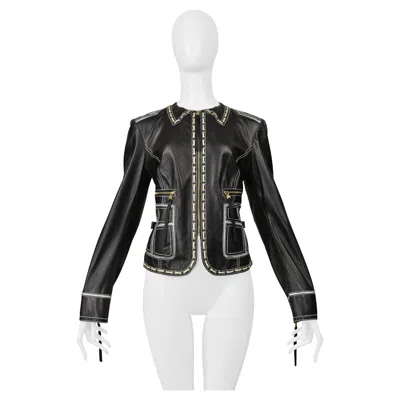 Pre-owned Roberto Cavalli Leather Jacket With White Lace Detailing