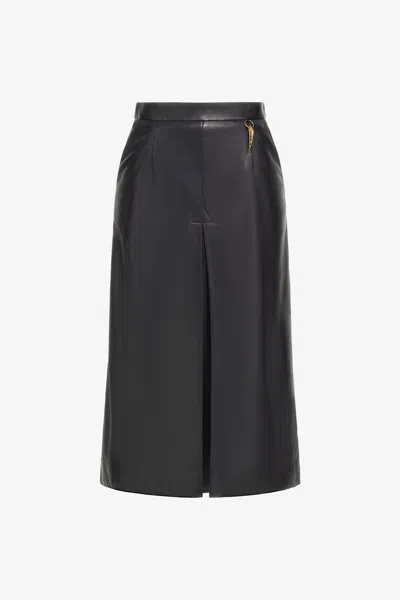 Roberto Cavalli Leather Midi Skirt In Black