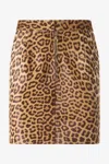 Roberto Cavalli Leather Mini Skirt With Leopard Skin Print In Brown