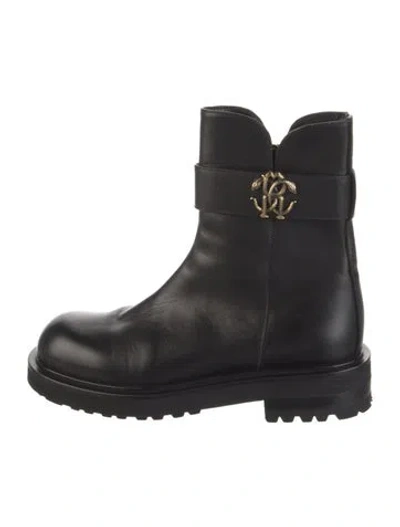 Pre-owned Roberto Cavalli Leather Moto Boots In Black