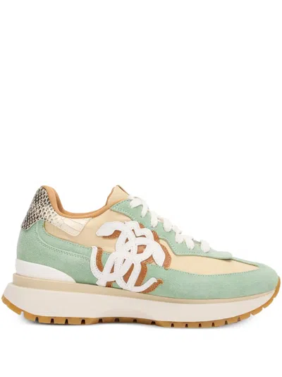Roberto Cavalli Leather-panelled Sneakers In Grün