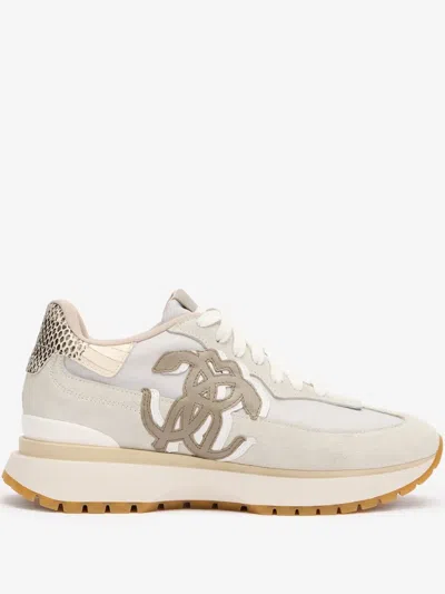 Roberto Cavalli Leather-panelled Sneakers In White