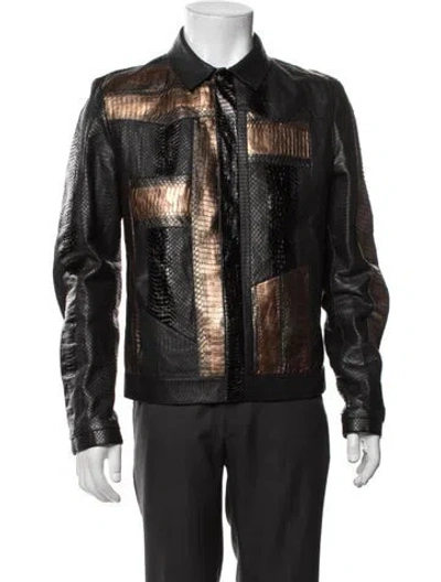 Pre-owned Roberto Cavalli Leather Patterned Jacket In Black